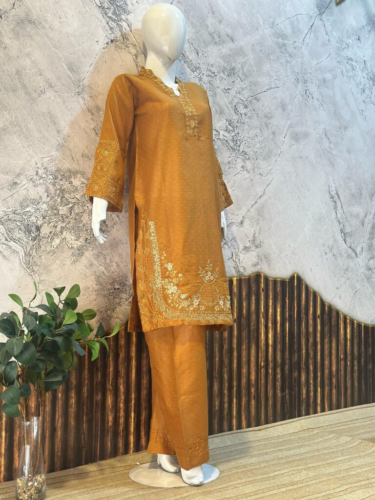 Caramel Dobby Cotton embroidered