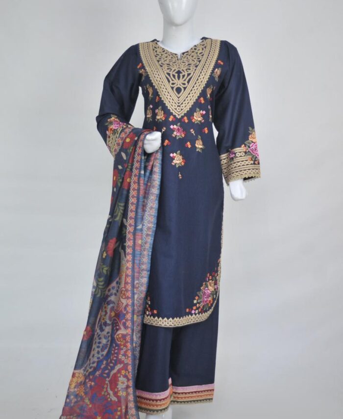 Mughali Style Embroidered 3 PCs Lawn Cotton Suit zinc