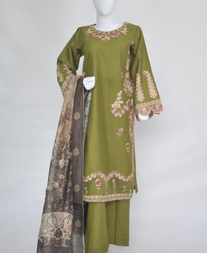 Embroidered 3 Piece Suit – Elegant Design Green